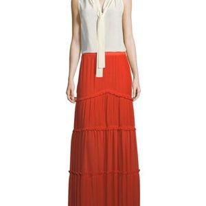 TORY BURCH STELLA TIERED MAXI SKIRT - SPICY ORANGE